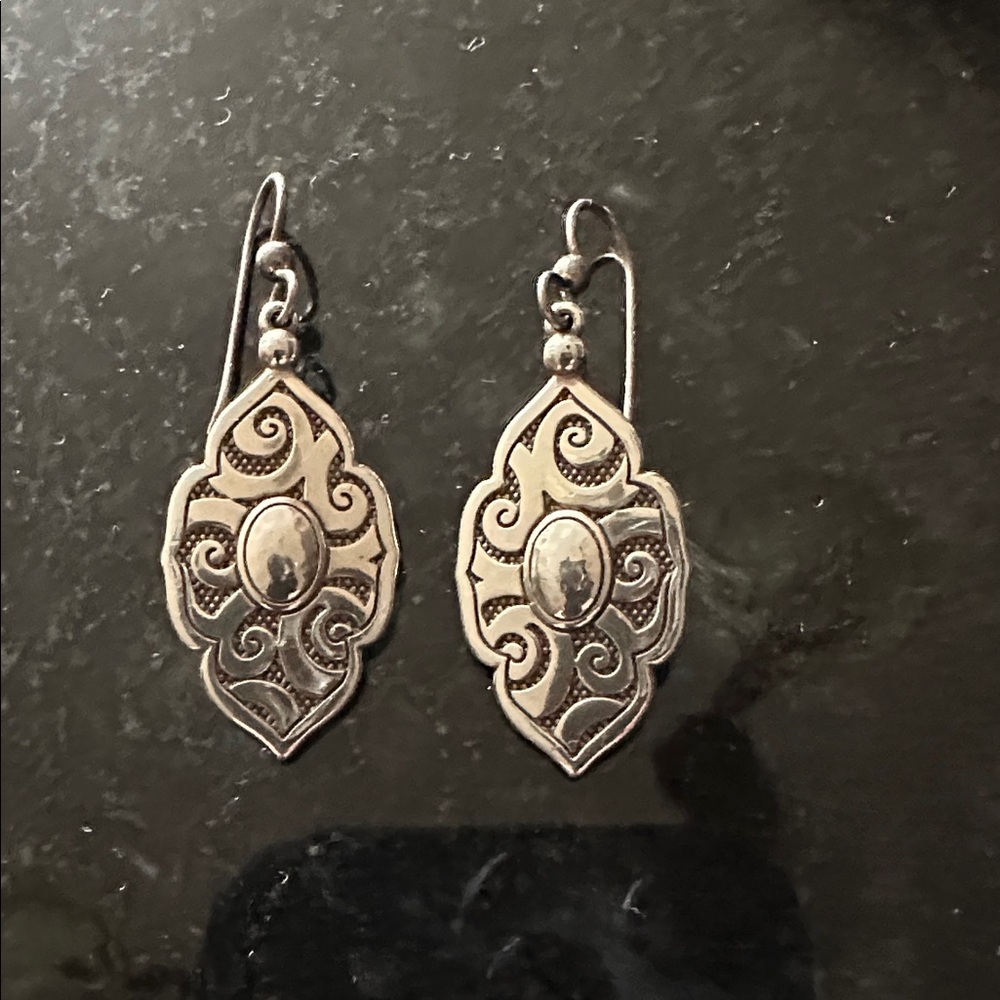 Brighton Silver Filigree Drop Earrings with Clear Accents